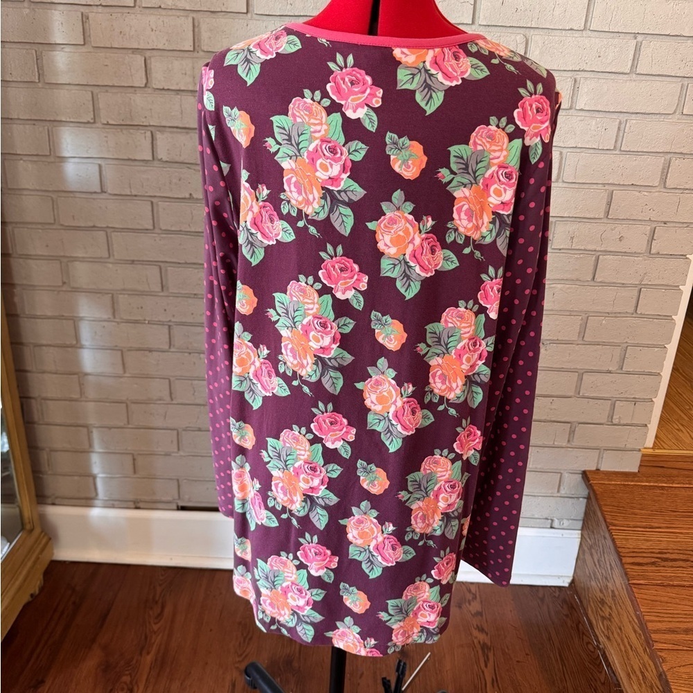 Matilda Jane Floral and Striped Burgundy Top size L excellent condition - Picture 2 of 3